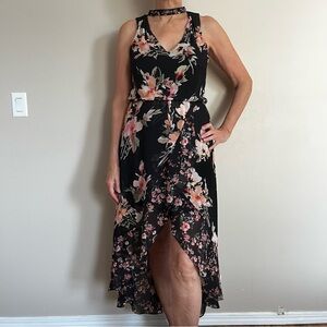 Floral Black Sleeveless High-low Dress